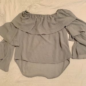 Love, Fire steel blue off the shoulder top - XS